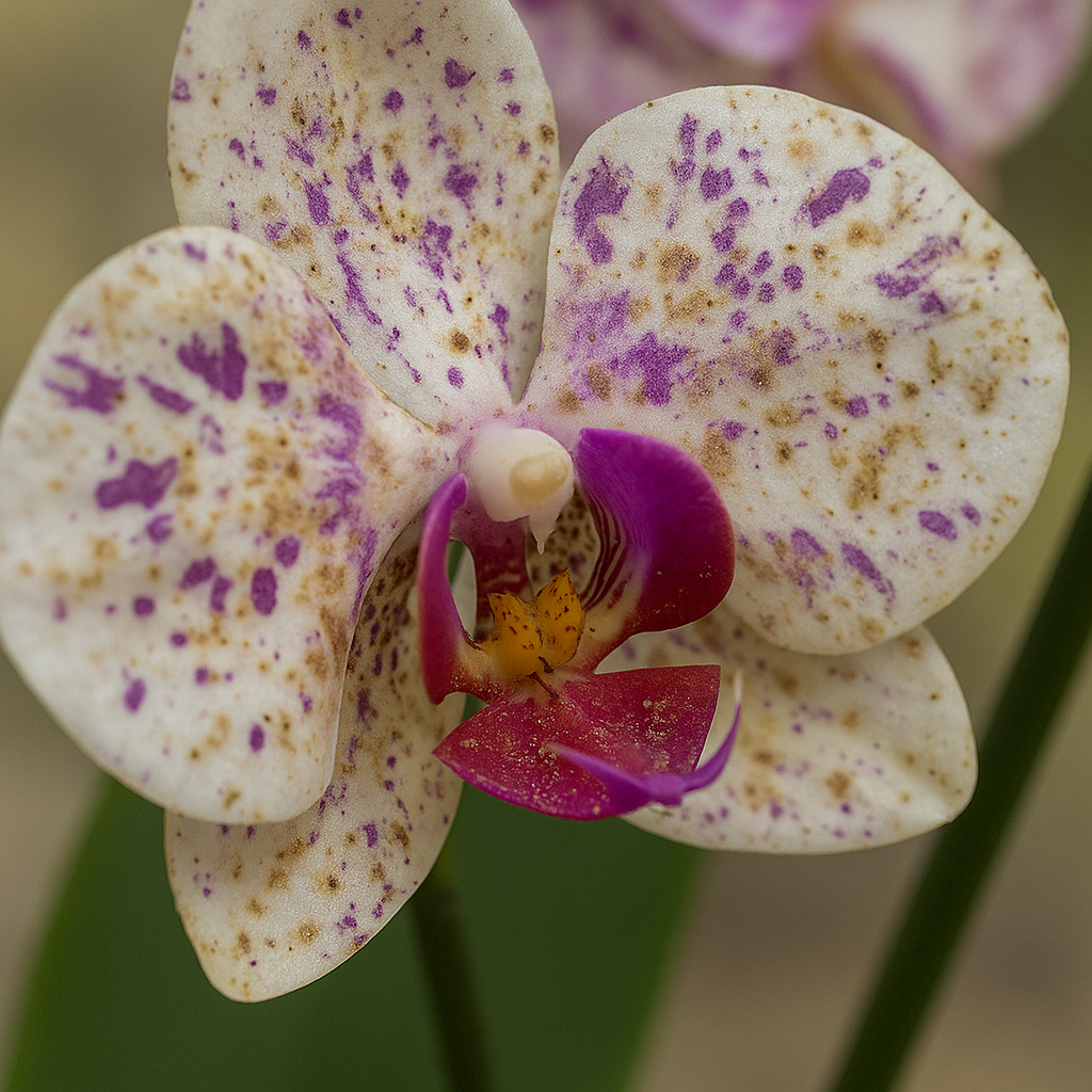 Bunga anggrek Phalaenopsis rusak dengan bercak kecokelatan pada kelopak akibat serangan thrips