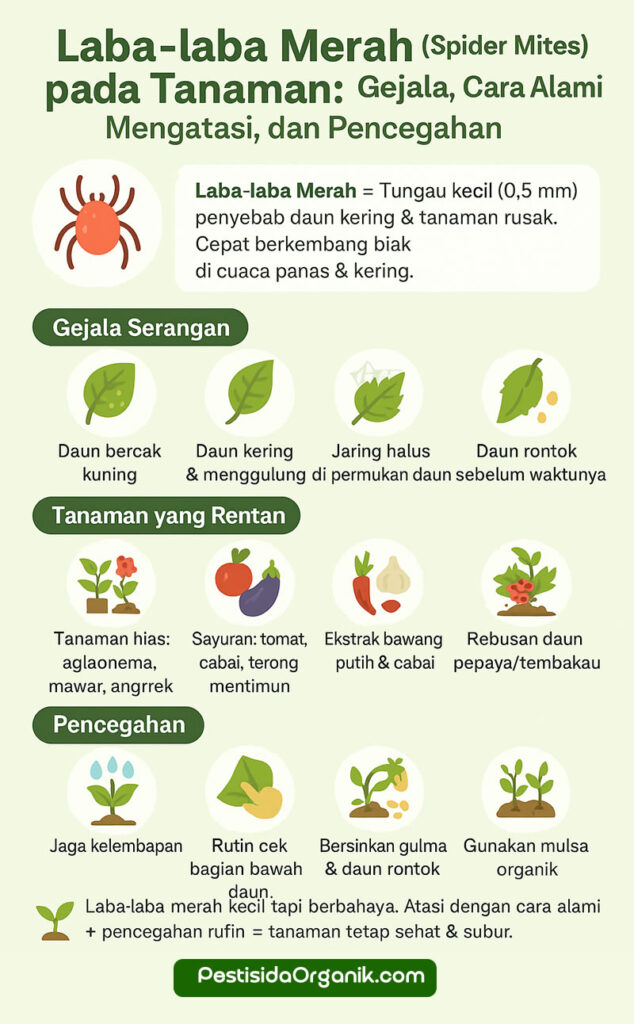 infografis laba-laba merah (spider mites) gejala dan pencegahan